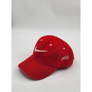 Vintage Nike Hat Adjustable Strapback Big Swoosh Nike Logo One Size - Red White